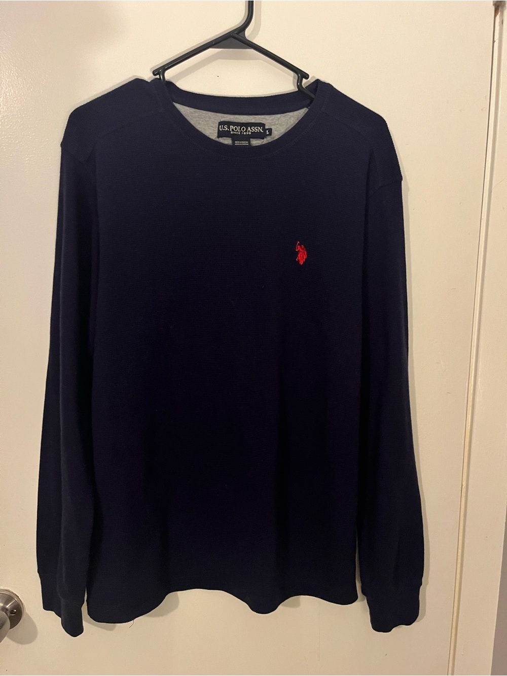 U.S. Polo Assn. Men's Navy Waffle Knit Crew Neck Logo Size L